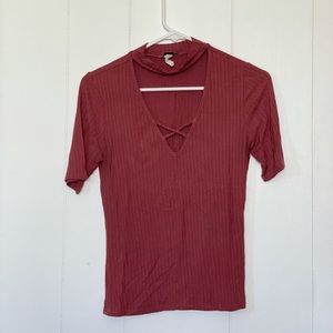 Mauve strappy chest ribbed blouse